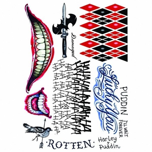 Producto - PLANCHA A4 PREDISEÑADA JOKER/HARLEY QUINN - TATUAJES TEMPORALES - 2