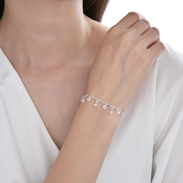 Producto - Pulsera Rolo y Forcet Diamantada Flor Y Estrella