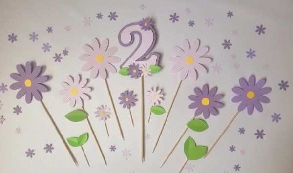 Producto - Toppers de Margaritas Lilas (x12 unidades)