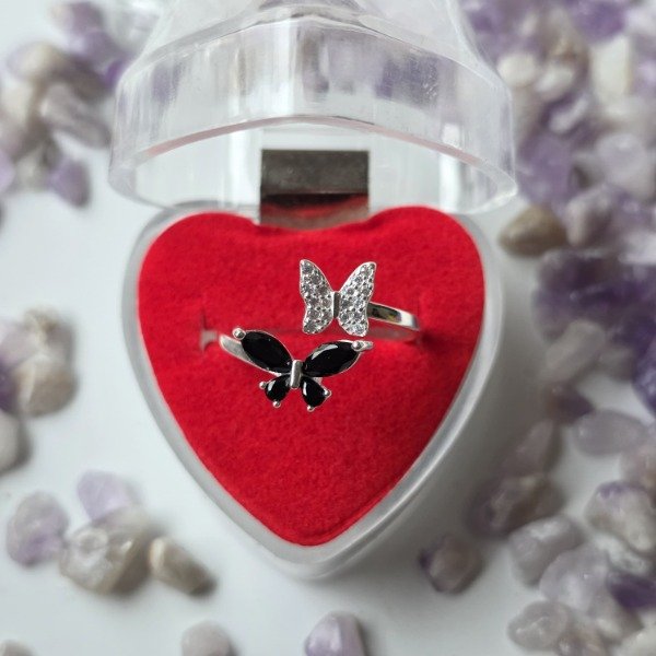 Producto - Anillo italiano tú y yo mariposas piedra negra