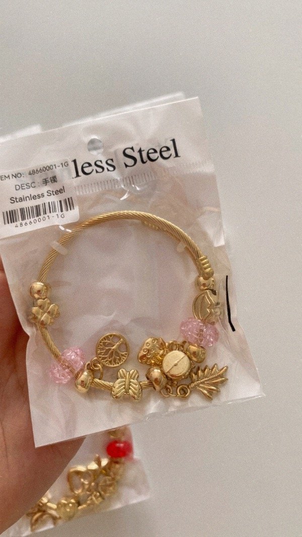 Producto - Pulsera simil Pandora dorada. ACERO. Rosa