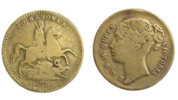 Producto - Ficha satirica Hanover 1830 Reina Victoria - Príncipe a caballo