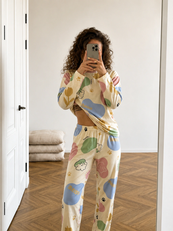 Producto - Pijama estampado largo remera + pantalón (talle único de un 36 a un 44)