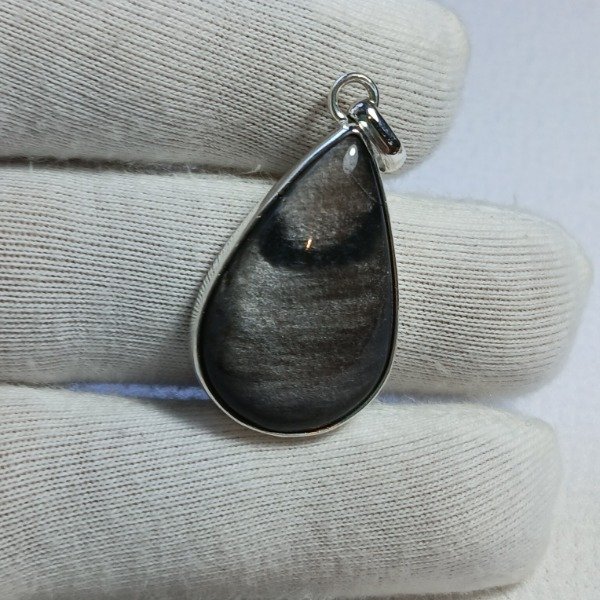Producto - Dije Plata 925 con Obsidiana plateada gota