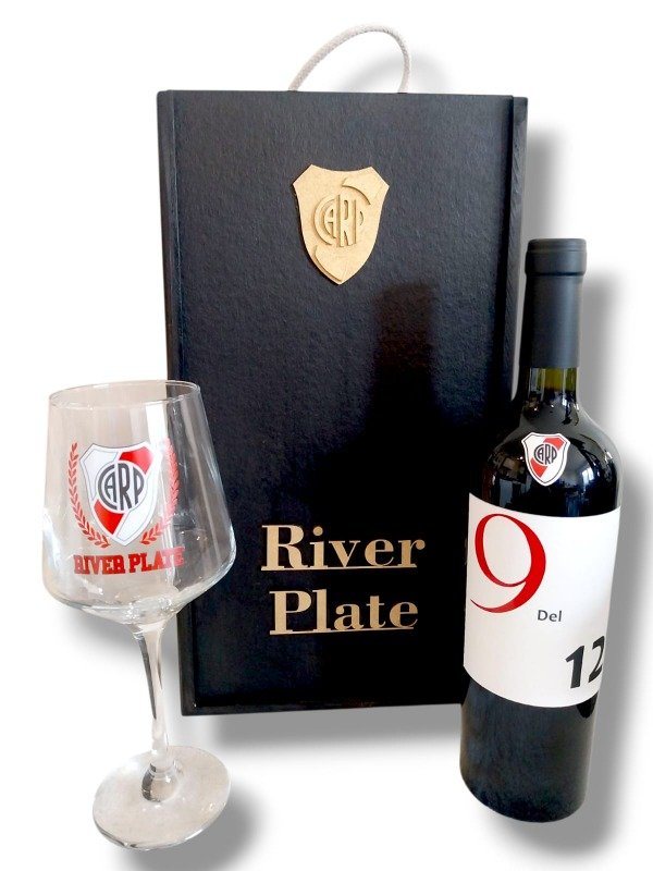 Producto - Vino River Plate con copa en caja de madera