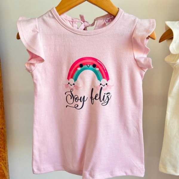 Producto - REMERA CLÁSICA C/VOLADO - ROSA (ESTAMPADA)