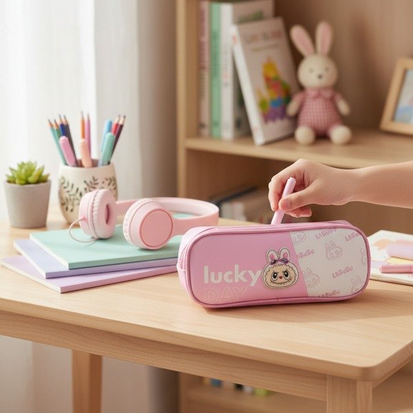 Producto - CARTUCHERA LABUBU RECTANGULAR CON RELIEVE 2 CIERRES 20X10CM - 1