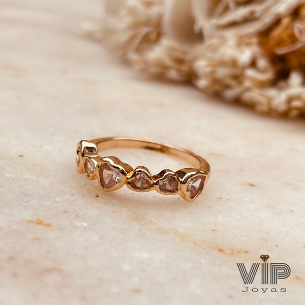 Producto - Anillo 6 Corazones Cubics Baño Oro 18K