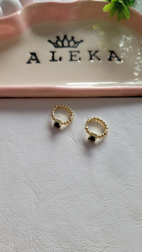 Producto - Conjunto dije y aros cubic redondo negro con strass de acero dorado - 5
