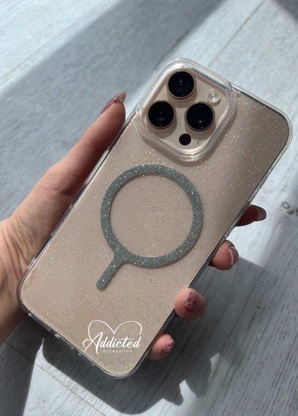 Producto - Case Transparente magsafe brillo plateado