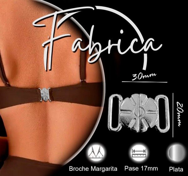 Producto - Broche margarita zamac. Pase 17mm (1 unidad). Niquel-Plata