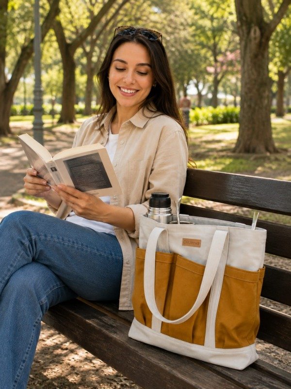 Producto - Bolso "Urbana" beige con bolsillo marrón ocre - 3