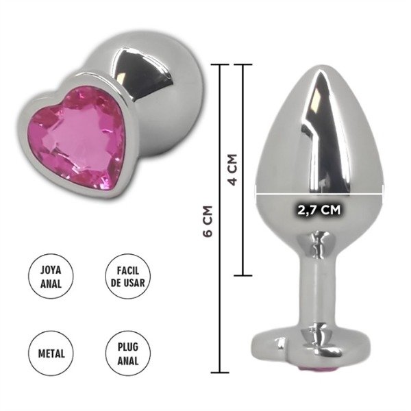 Producto - Plug Anal Metálica Con Piedra Rosa En Forma De Corazon