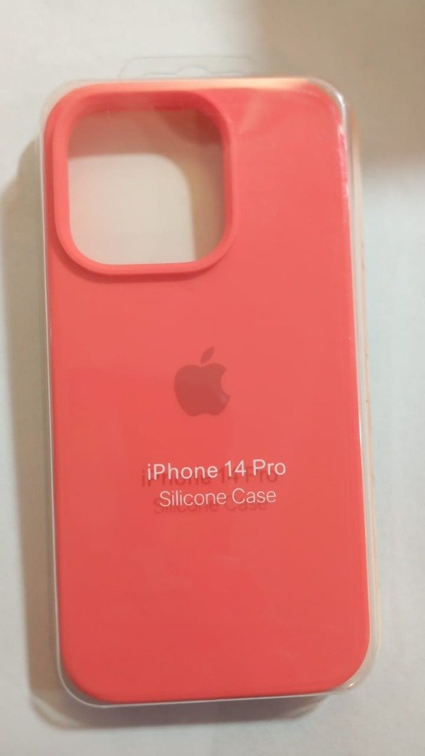 Producto - Funda Silicone Case Naranja Rosado Logo para iPhone 14 Pro