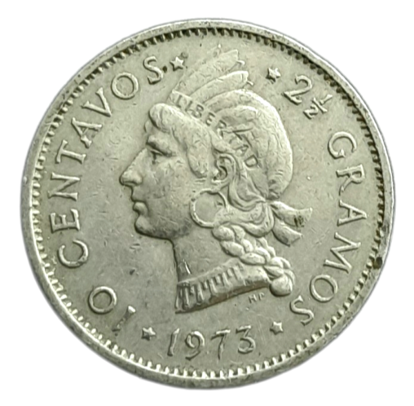 Producto - República Dominicana 10 Centavos 1973 Cabeza de mujer india Km#19a VF