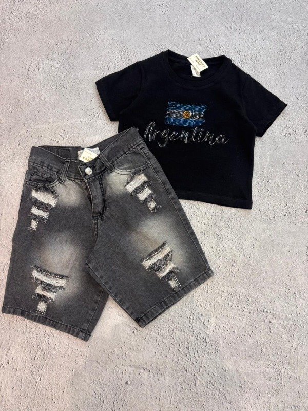 Producto - Remera nena negra de argentina strass