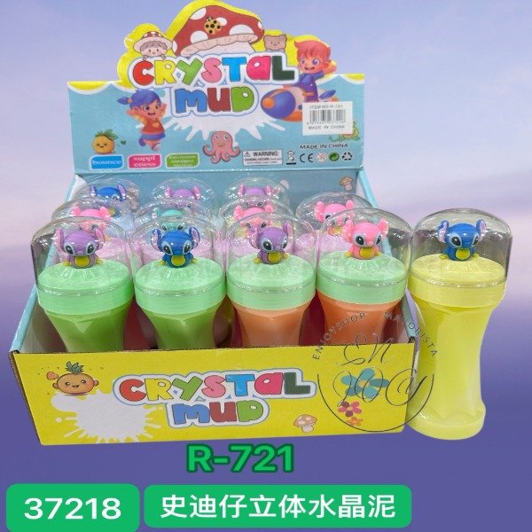 Producto - CAJA X12 POTE DE SLIME ELASTICA MONOCOLOR CON FIGURAS STITCH Y PELOTITAS R721