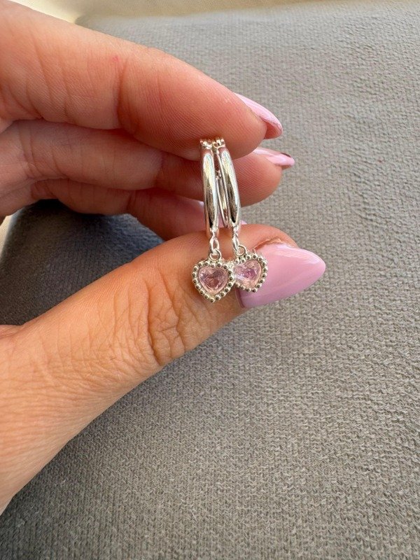 Producto - Aros corazon rosa 15mm - Acero blanco
