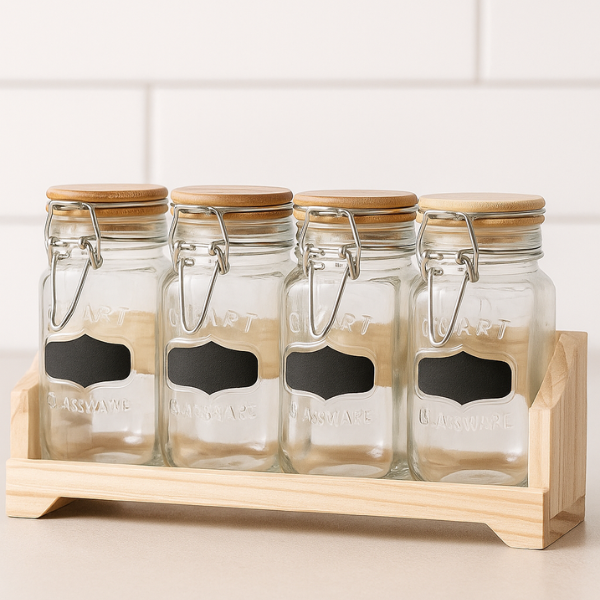Producto - Set x 4 especieros bamboo con soporte de madera