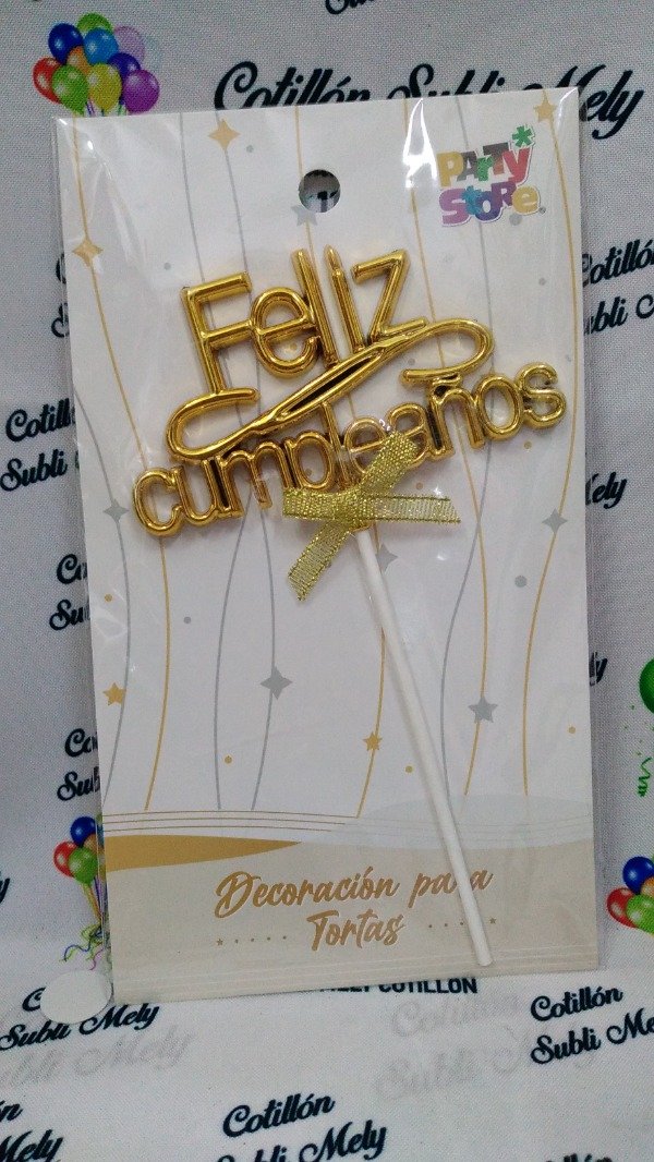 Producto - TOPPER  FELIZ CUMPLEAÑOS DORADO