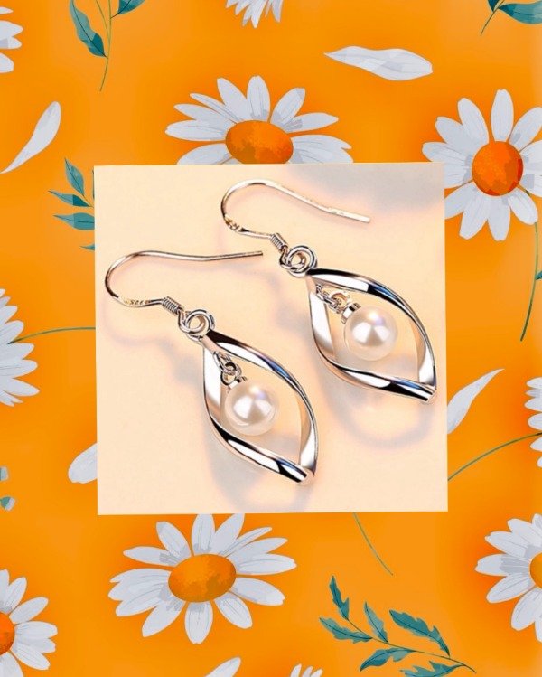 Producto - Pendientes de Plata 925 colgantes de diseño c/perla Blanca