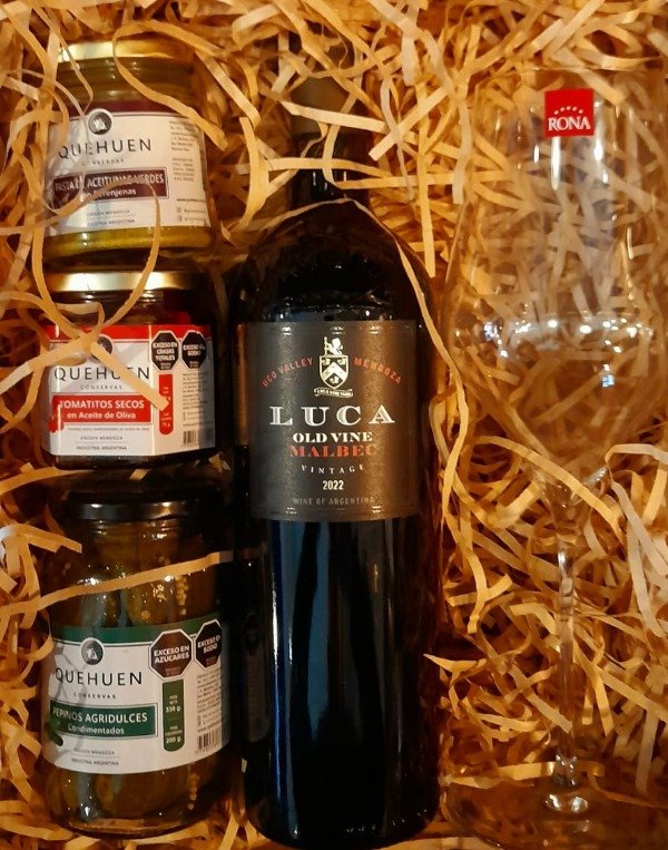 Producto - Vino Luca Malbec 750ml Con Copa Cristal Rona + Delicatessen