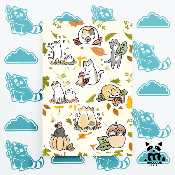 Producto - Plancha de Stickers Otoño Gatuno