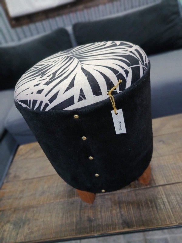 Producto - Sillóncitos Puff / Cilíndrico / Hojas / Negro Black