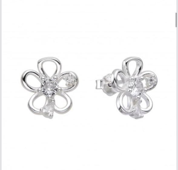 Producto - Aros Flor calada con Strass Plata-925. Par