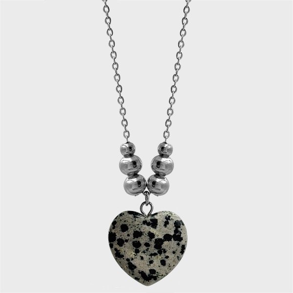 Producto - Collar de acero quirúrgico - 45cm - Espejito 1mm - Corazón jaspe dalmata