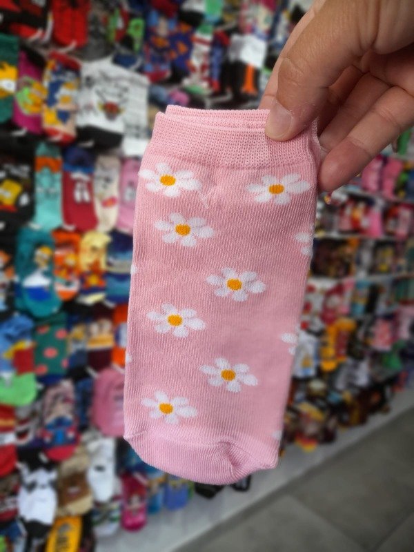 Producto - Soquete Adulto Margaritas Fondo Rosa Pastel