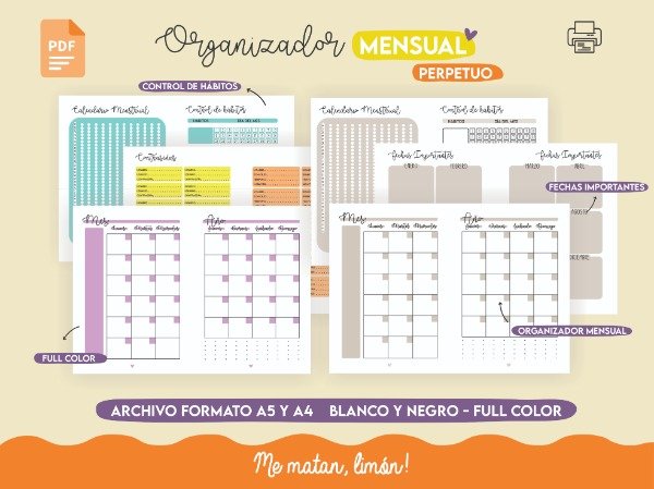 Producto - Organizador Mensual PERPETUO digital