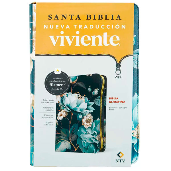 Producto - Biblia Nueva Traducción Viviente Ultrafina Con Cierre - Simil Piel Floral