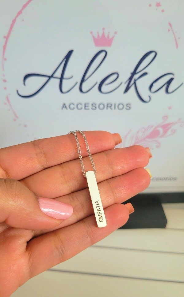 Producto - Collar barra grabado empatia de acero blanco - 0