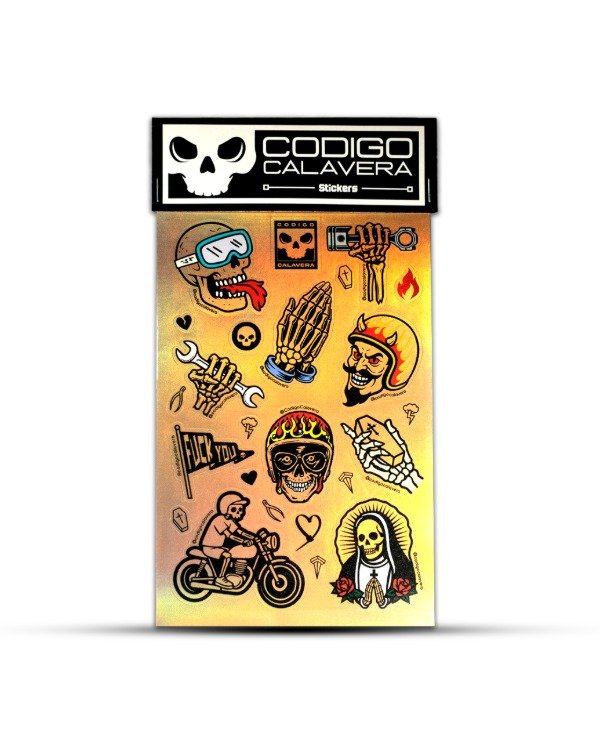 Producto - Plancha de Stickers Dos Ruedas Holográfica Gold