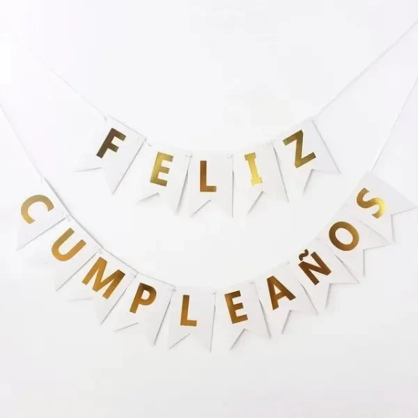 Producto - Banderin Feliz Cumpleaños Letra Dorada Blanco