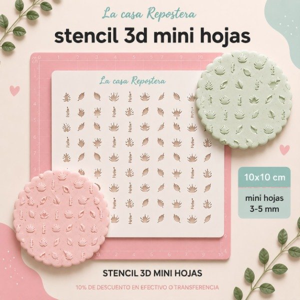 Producto - STENCIL MINI HOJAS 3D 10cm x 10cm