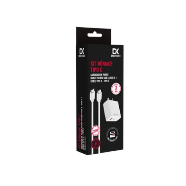 Producto - Kit Cargador Pared Dual + Cable Tipo C-C 20W Dekkin