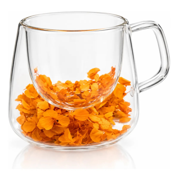 Producto - Taza De Vidrio Doble Pared Floreada Cafe Te 200ml Cristal - 0