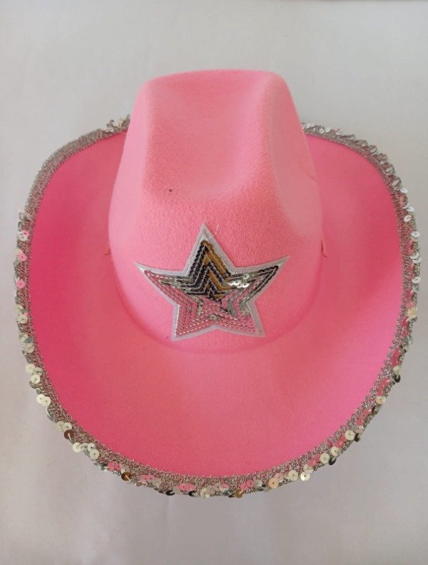 Producto - Sombrero CowBoy c/Estrella y Lentejuelas - Rosa