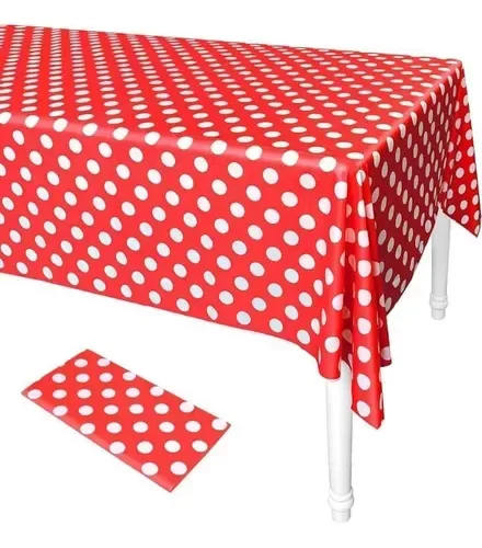 Producto - MANTEL PLASTICO ROJO CON LUNARES BLANCOS