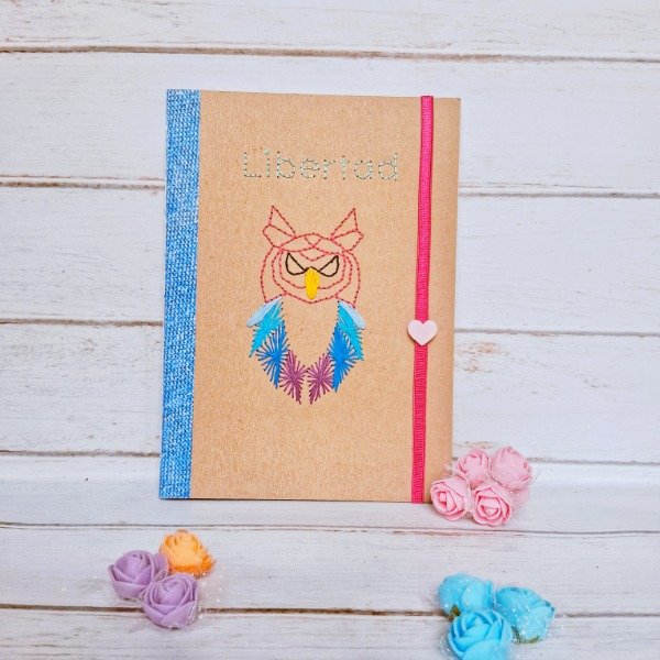 Producto - Cuaderno A5 Bordado BÚHO
