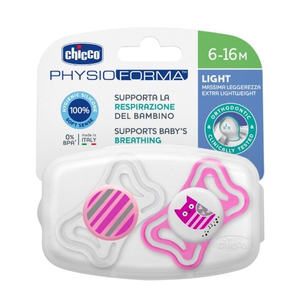 Producto - Chupetes CHICCO Physio Forma Light por 2 unidades CHICCO Rosa. 6-16m.