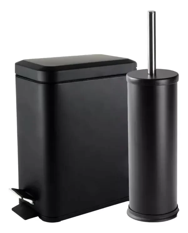 Producto - Set Cesto Tacho De Basura Acero Pedal 5lt + Escobilla Acero