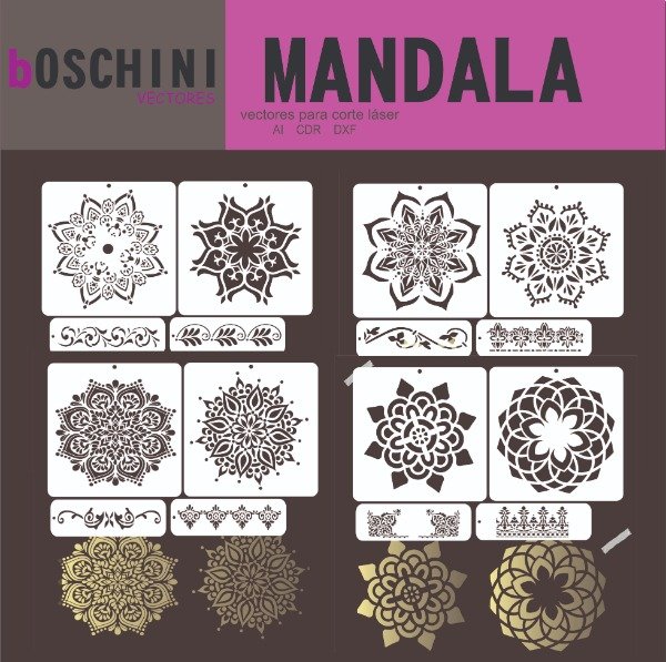 Producto - MAS DE 50 DISEÑOS STENCIL MANDALAS - PACK VECTORES PARA CORTE LASER
