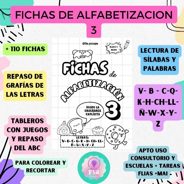 Producto - Fichas de Alfabetización 3 B y N