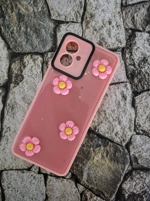 Producto - Funda alto impacto flores 3D Moto G14 rosa