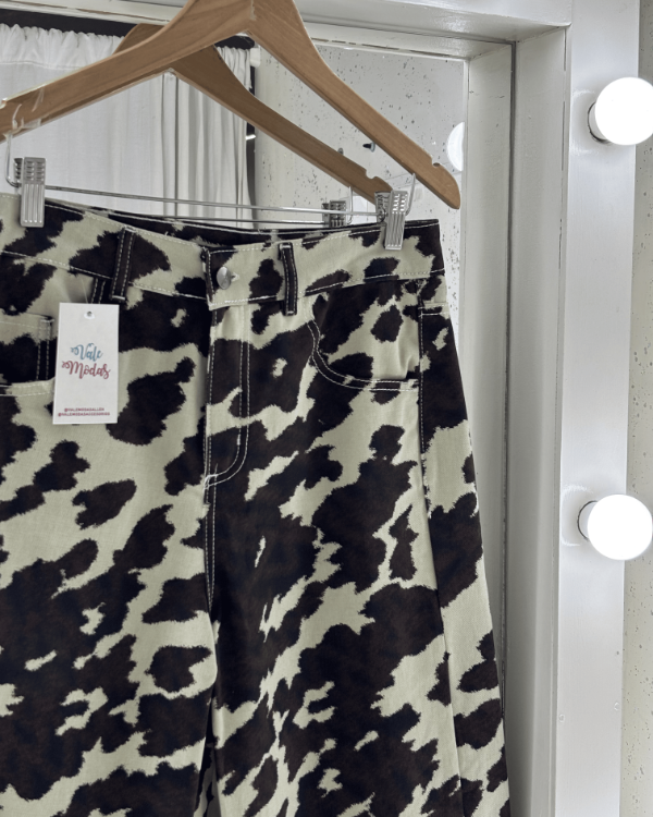 Producto - Jean Wide Leg Marrón Estampa Vaca