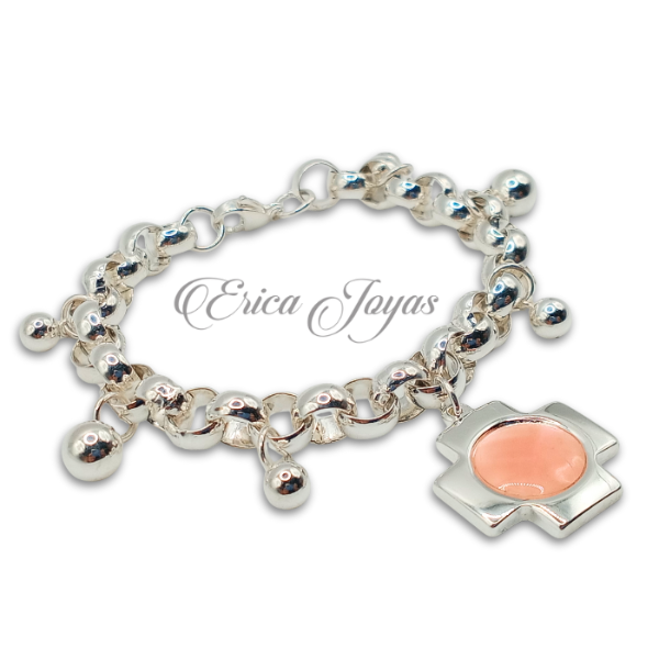 Producto - Pulsera Rolo con perlas y dije Cruz con nacarado rosa (ABPU0003)