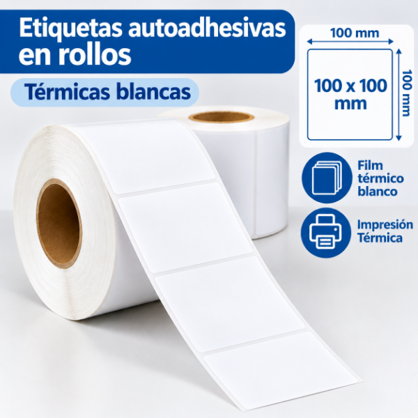 Producto - Rollos Etiquetas Autoadhesivas Térmicas Blancas - 100 x 100 mm x 500 unidades